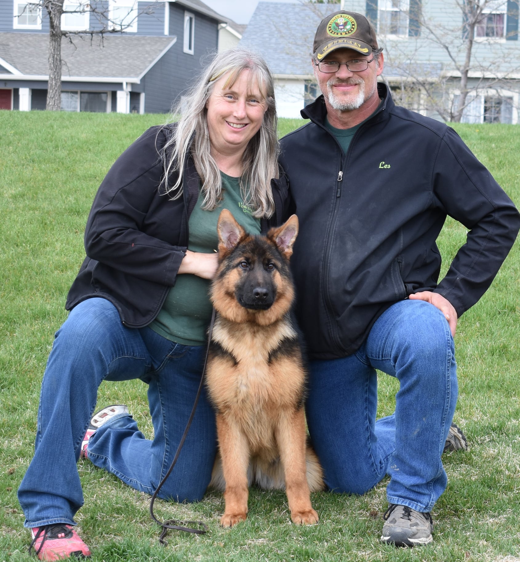 Linda and Les with puppy Linda and Les with German Shepherd dog